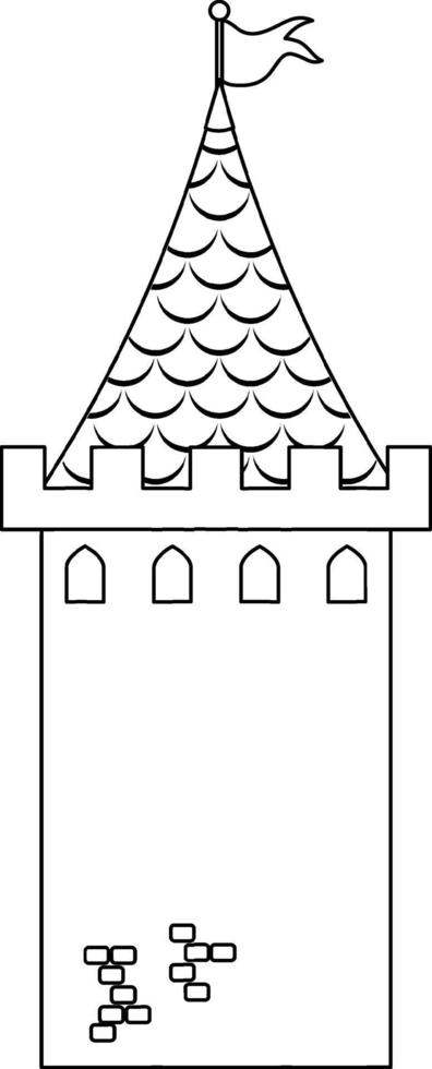 personaggio di doodle del castello in bianco e nero vettore