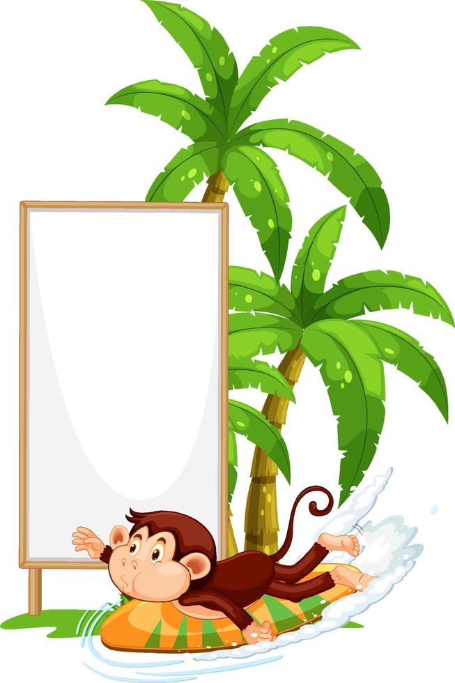 cartello in legno bianco con catoon scimmia vettore