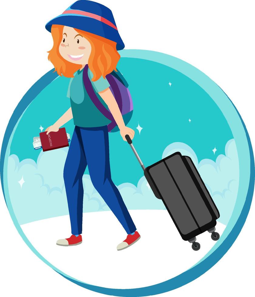 tema vacanza donna viaggio con zaino e bagagli vettore