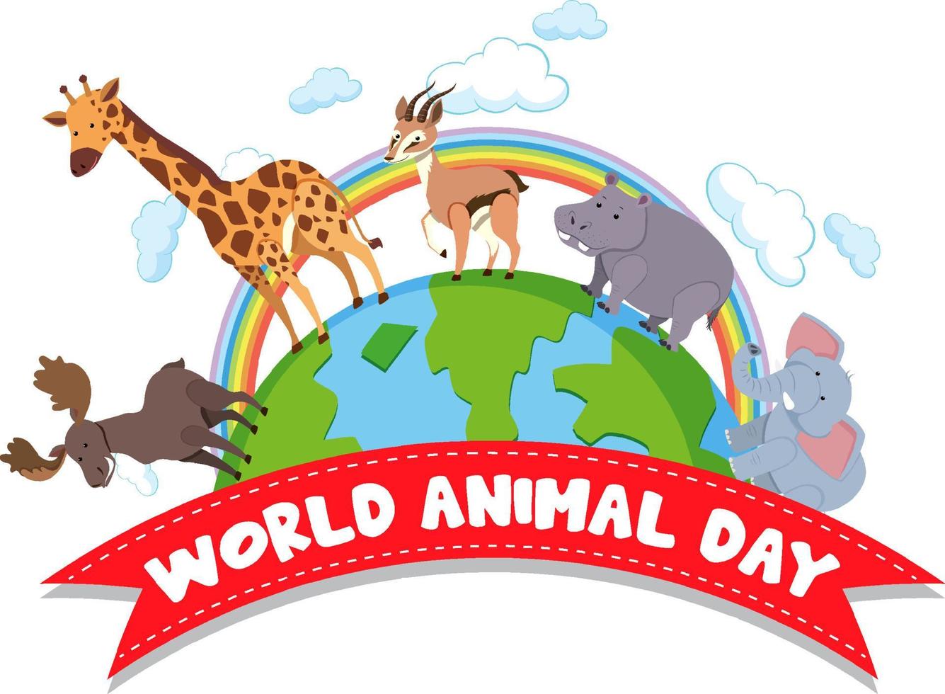 banner logo giornata mondiale degli animali con animali selvatici in piedi sulla terra vettore