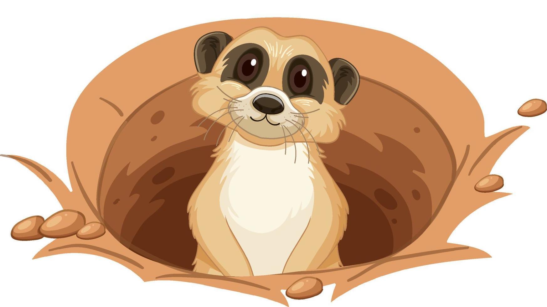 un suricato in un buco in stile cartone animato vettore