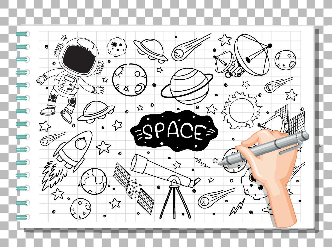 doodle disegnato a mano dell'icona dello spazio vettore