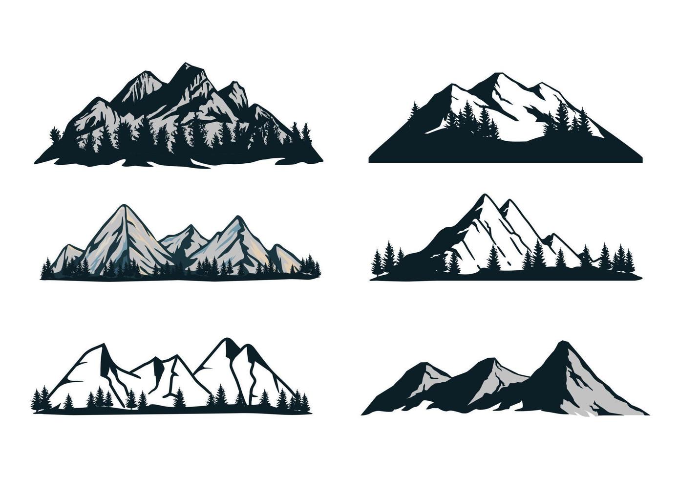 raccolta di illustrazioni disegnate a mano e di modelli di montagna vettore