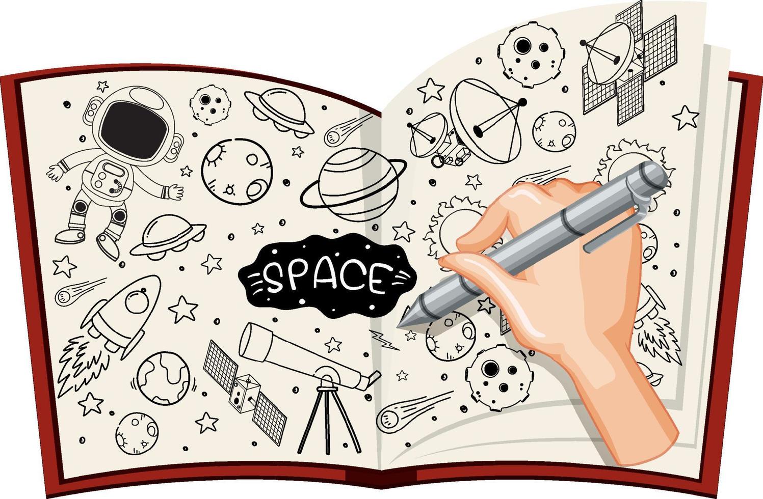 icone di doodle disegnate a mano sul libro vettore