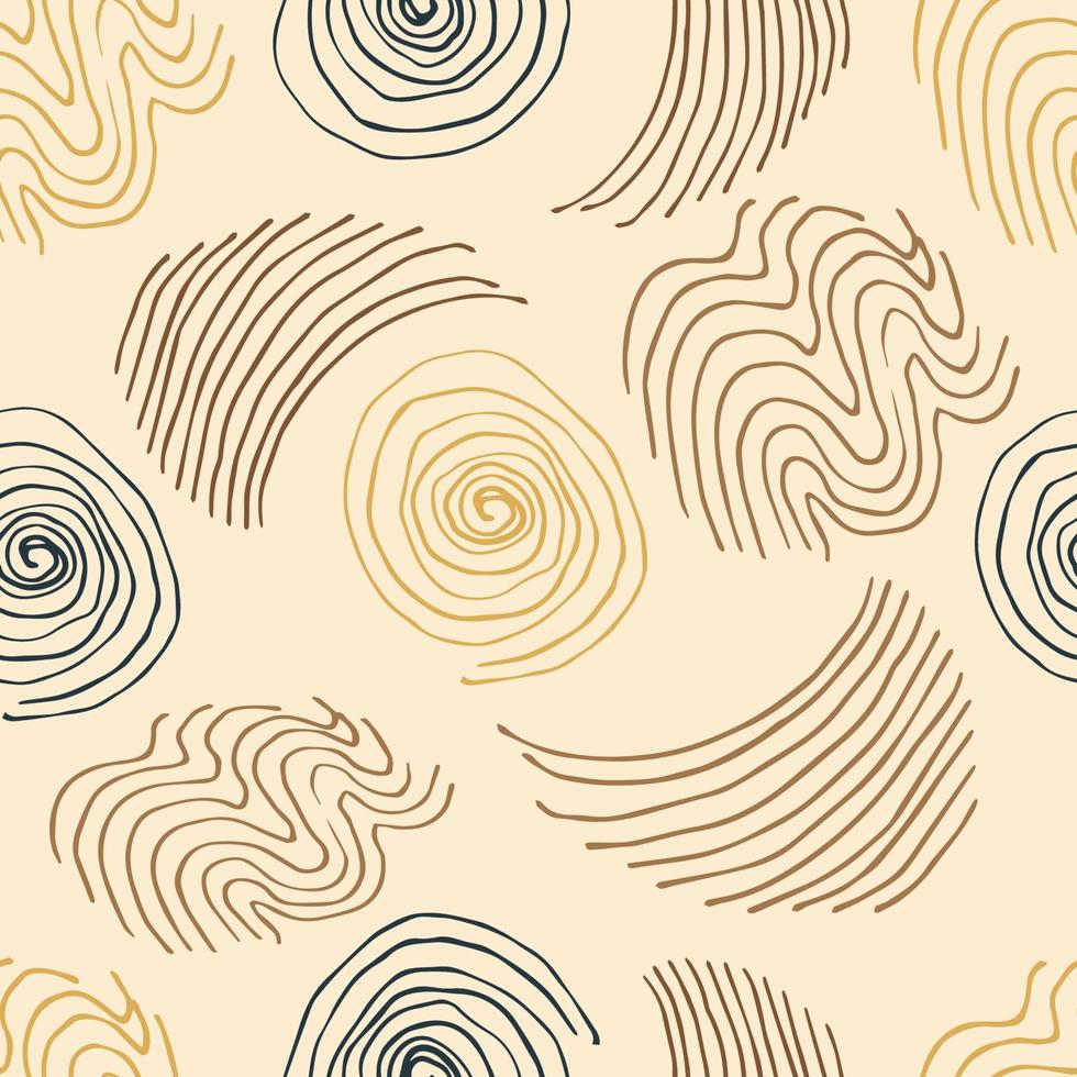 modello senza cuciture astratto di vettore calmo. marrone, linee scure, curve, spirali su fondo rosa-beige chiaro. per stampe su tessuto, carta da imballaggio, biancheria da letto, prodotti tessili.