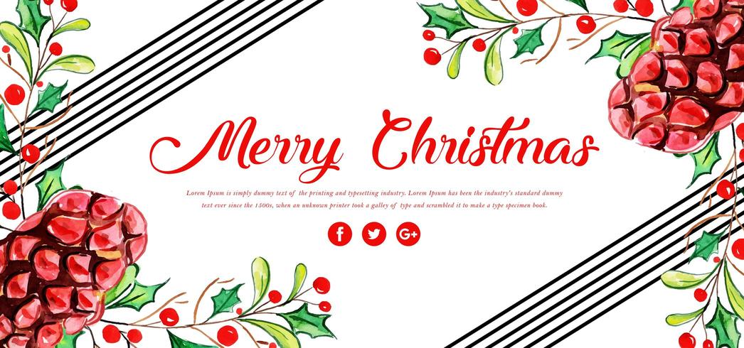 Banner floreale di buon Natale dell&#39;acquerello vettore