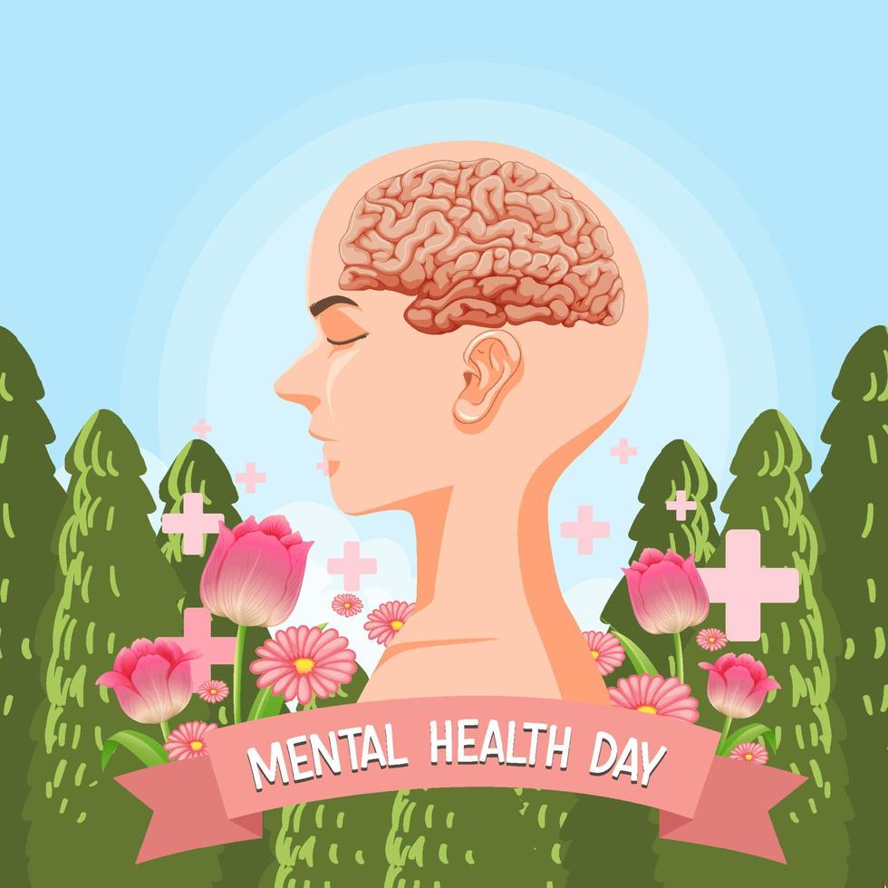 poster design con cervello umano e fiori vettore