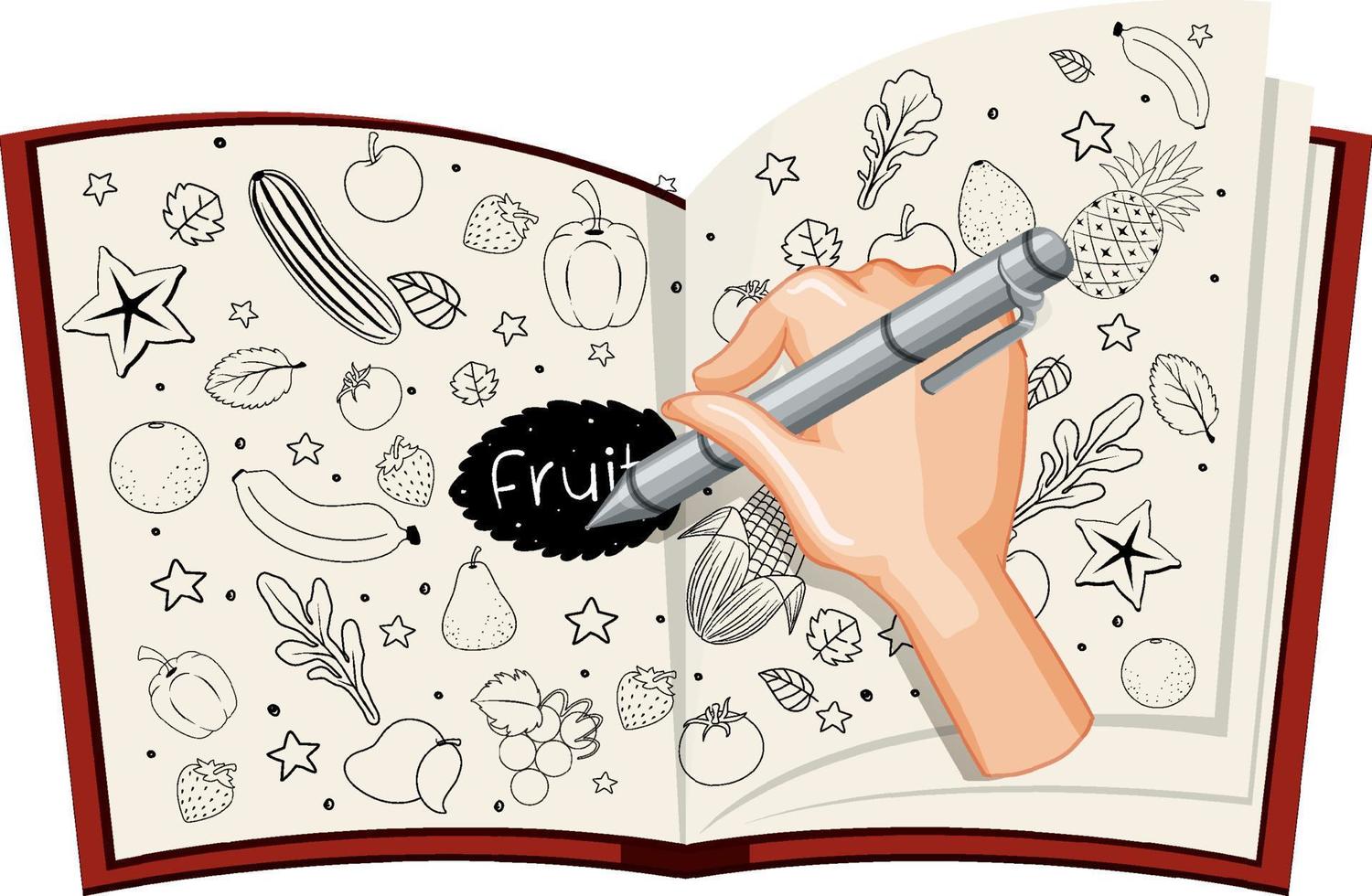 icone di doodle disegnate a mano sul libro vettore