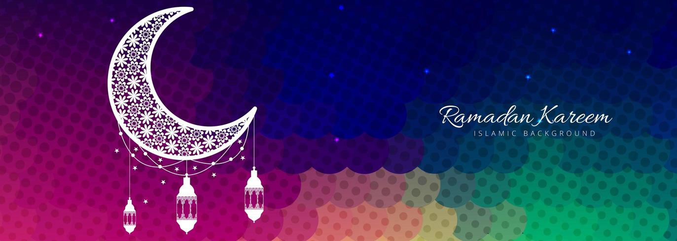 Modello di banner moderno colorato Ramadan Kareem vettore