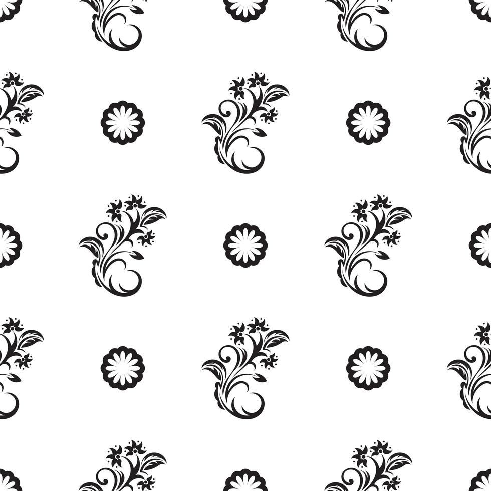 modello in bianco e nero senza cuciture con fiori e monogrammi in stile semplice. buono per sfondi e stampe. illustrazione vettoriale. vettore