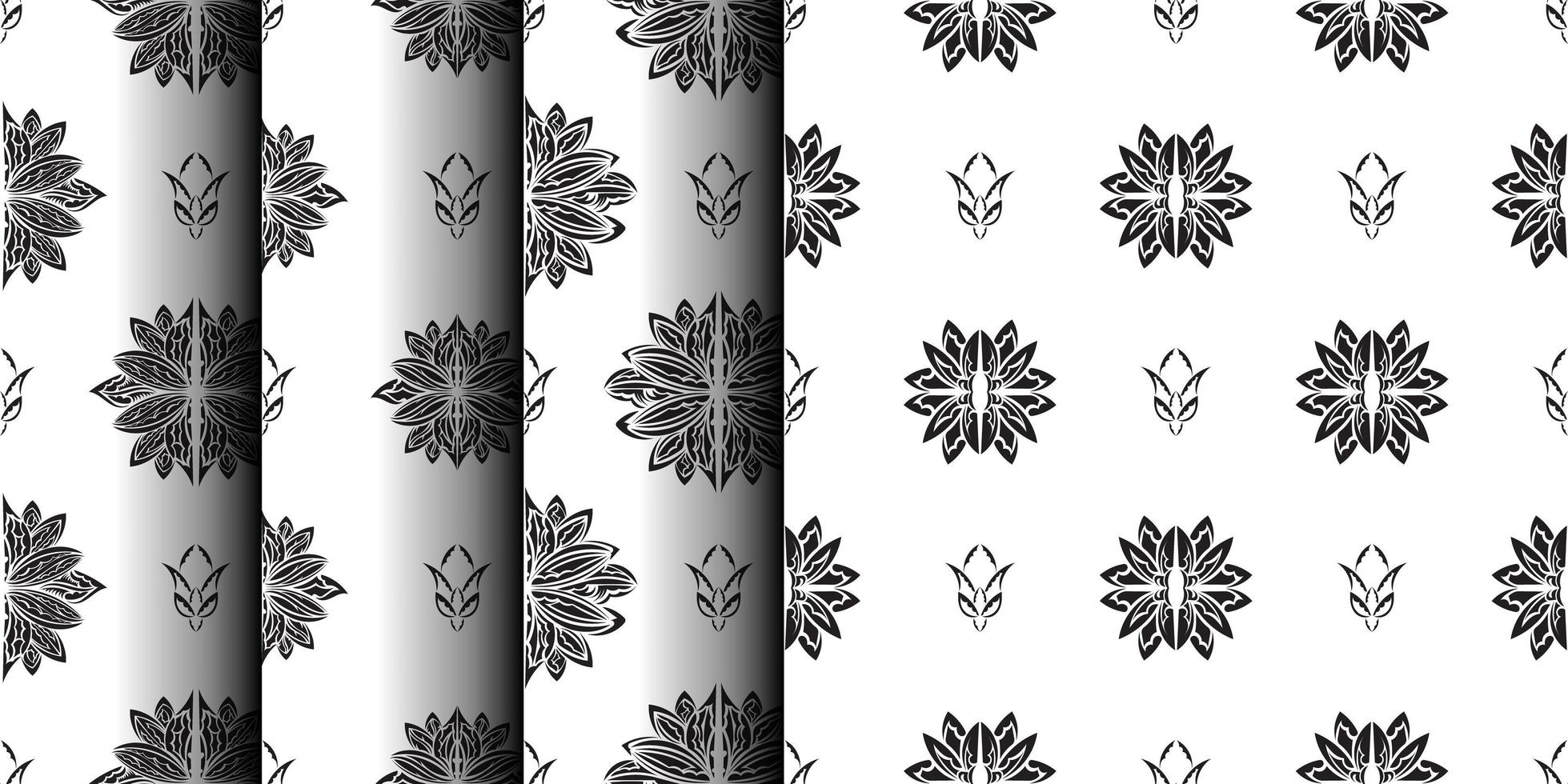 set di reticolo senza giunte in bianco e nero con fiori di loto in stile semplice. buono per abbigliamento e tessuti. illustrazione vettoriale. vettore