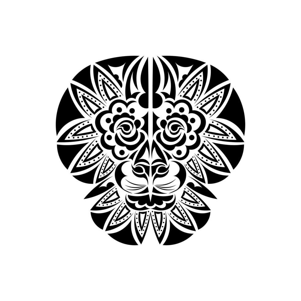 tatuaggio del leone su sfondo bianco. faccia di leone in stile polinesiano. illustrazione vettoriale. vettore