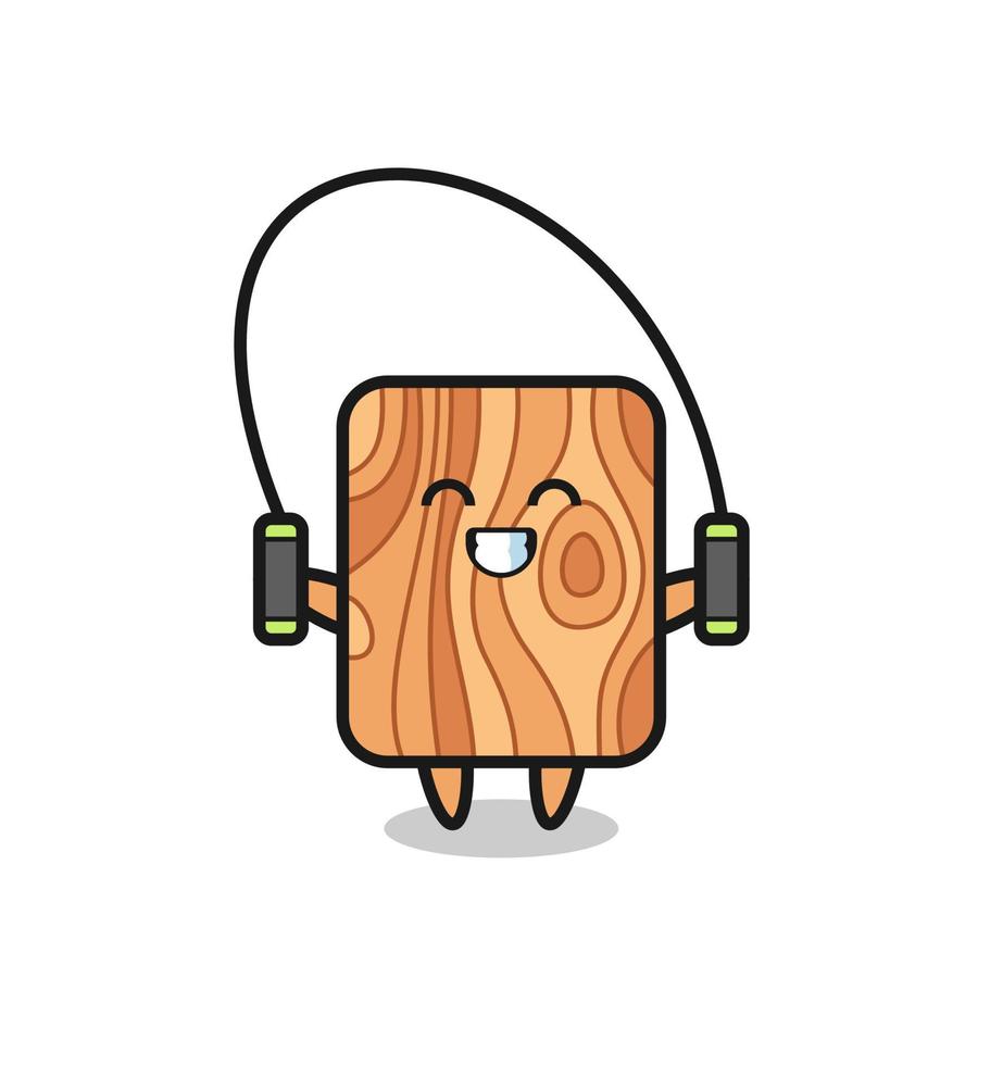 cartone animato del personaggio di legno della plancia con la corda per saltare vettore