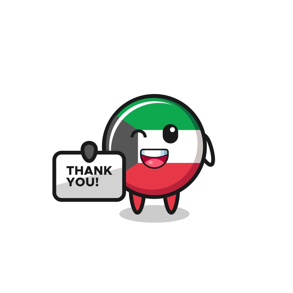 la mascotte della bandiera del Kuwait con in mano uno striscione che dice grazie vettore