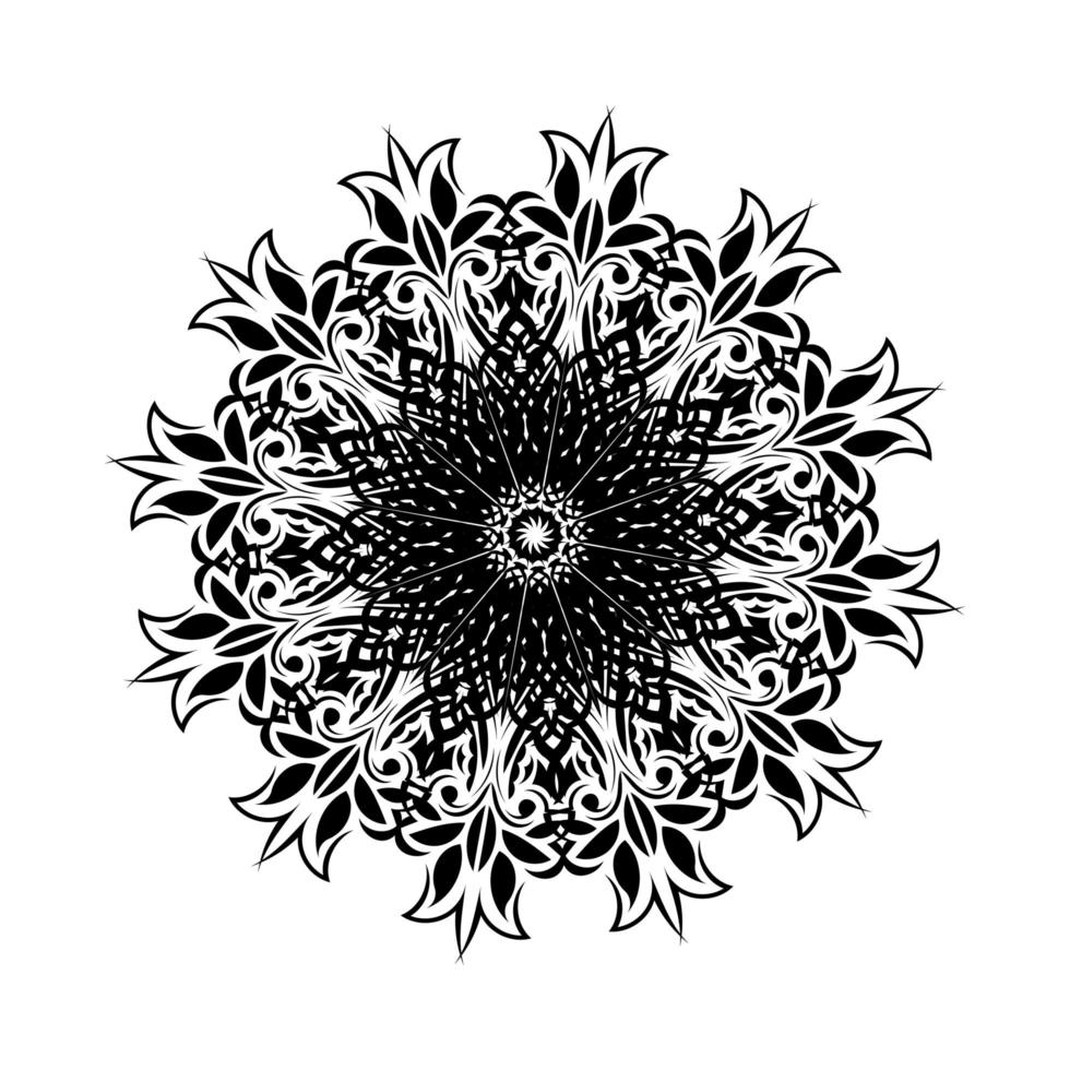 mandala tonda. motivo orientale in bianco e nero. motivo etnico. colorazione. modello di tatuaggio, ornamento all'henné. vettore psichedelico.