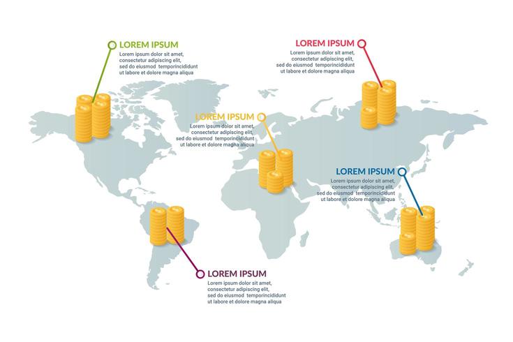 progettazione di affari infografica con sfondo di mappa del mondo vettore