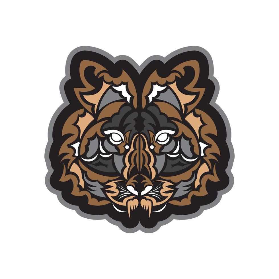 faccia di tigre in stile polinesiano con stampa a colori. per tessuti, cartoline, tatuaggi o t-shirt. vettore