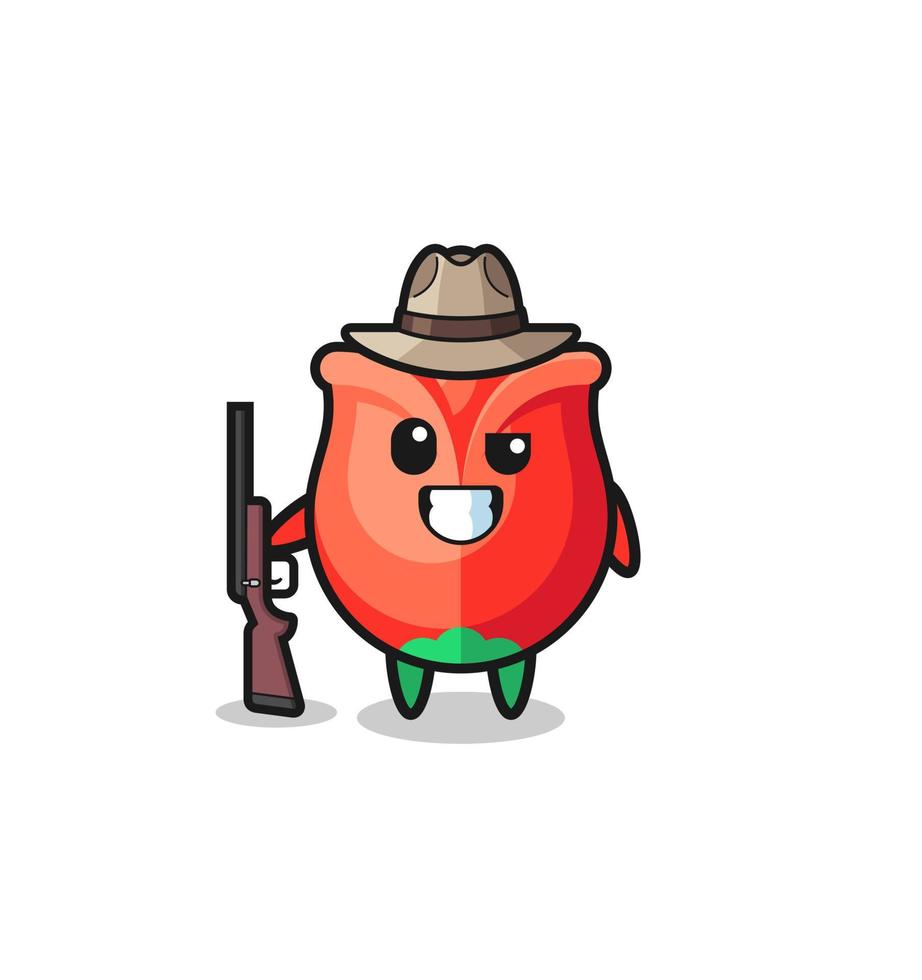 mascotte del cacciatore di rose che tiene una pistola vettore