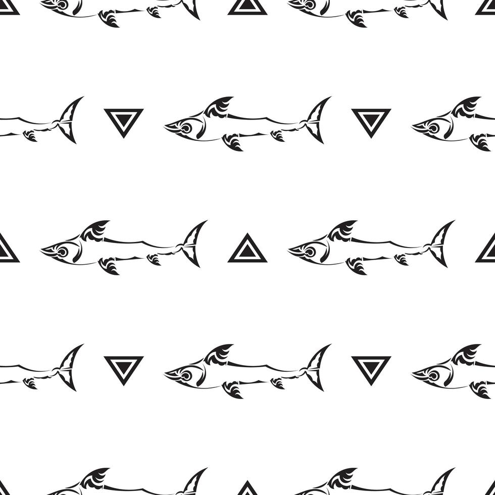 modello in bianco e nero senza cuciture con gli squali. buono per copertine, tessuti, cartoline e stampa. vettore
