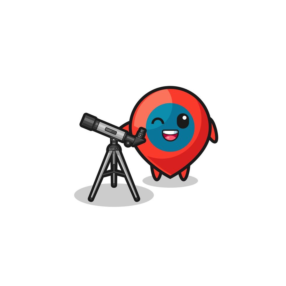 simbolo della posizione mascotte dell'astronomo con un telescopio moderno vettore