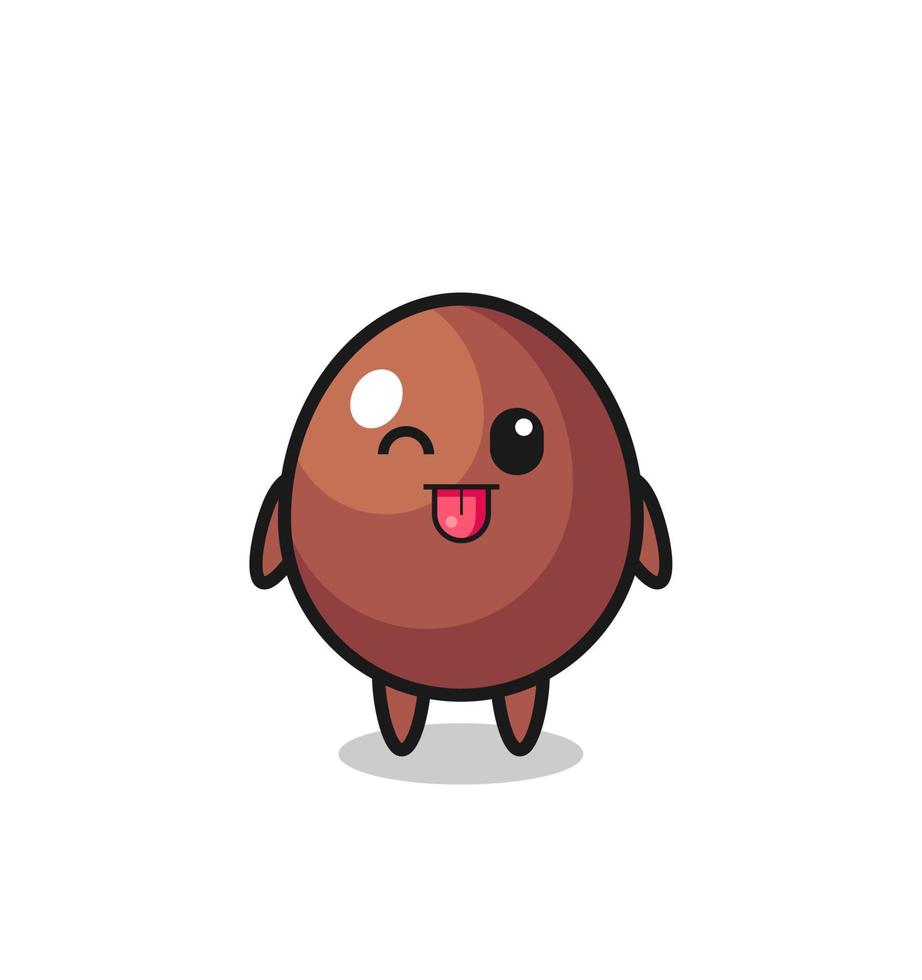 simpatico personaggio di uovo di cioccolato in dolce espressione mentre tira fuori la lingua vettore