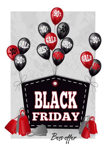 Etichetta stilizzata del Black Friday con palloncini neri e rossi vettore