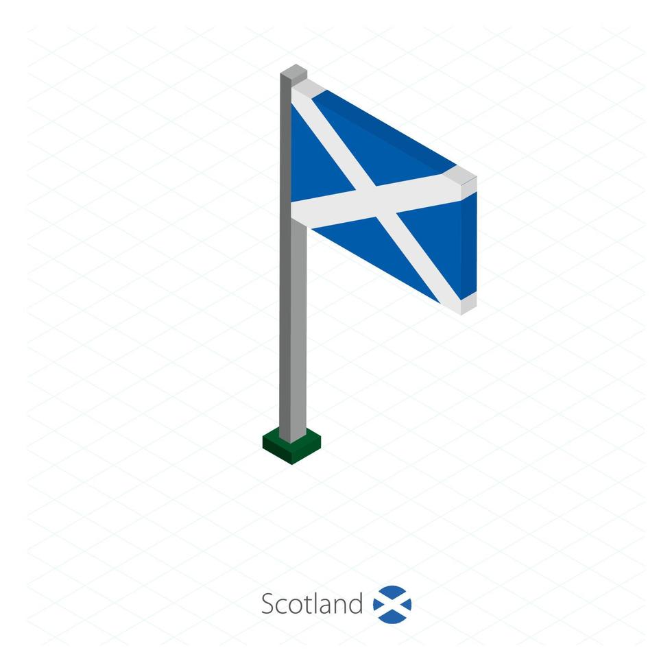 bandiera della Scozia sul pennone in dimensione isometrica. vettore