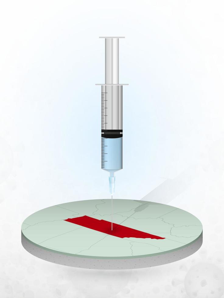 vaccinazione del tennessee, iniezione di una siringa in una mappa del tennessee. vettore