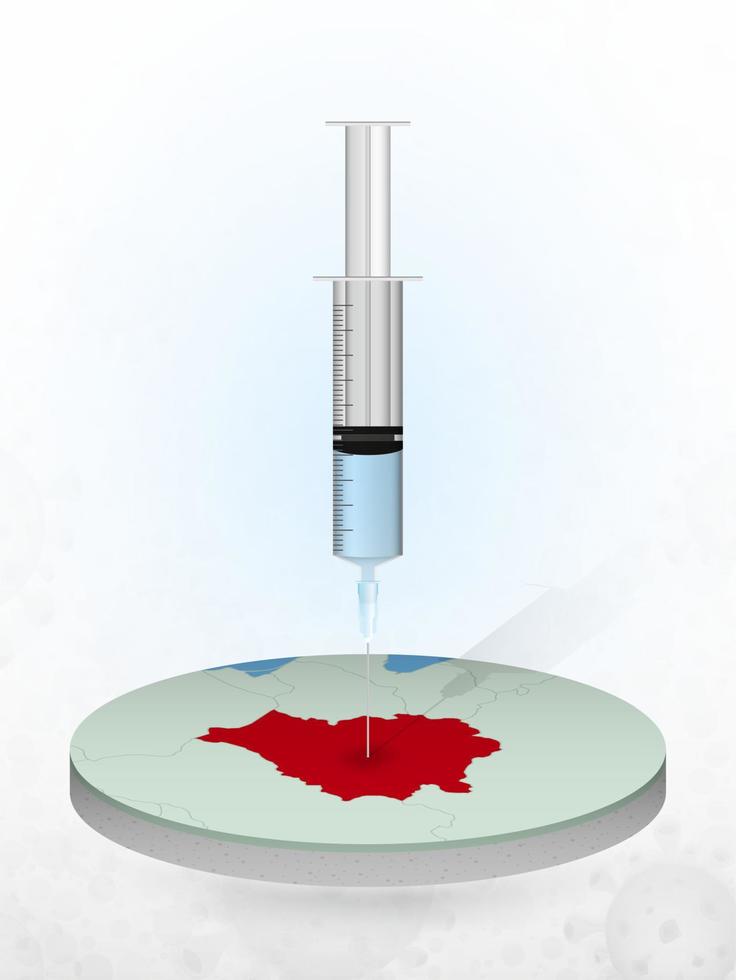 vaccinazione della bielorussia, iniezione di una siringa in una mappa della bielorussia. vettore