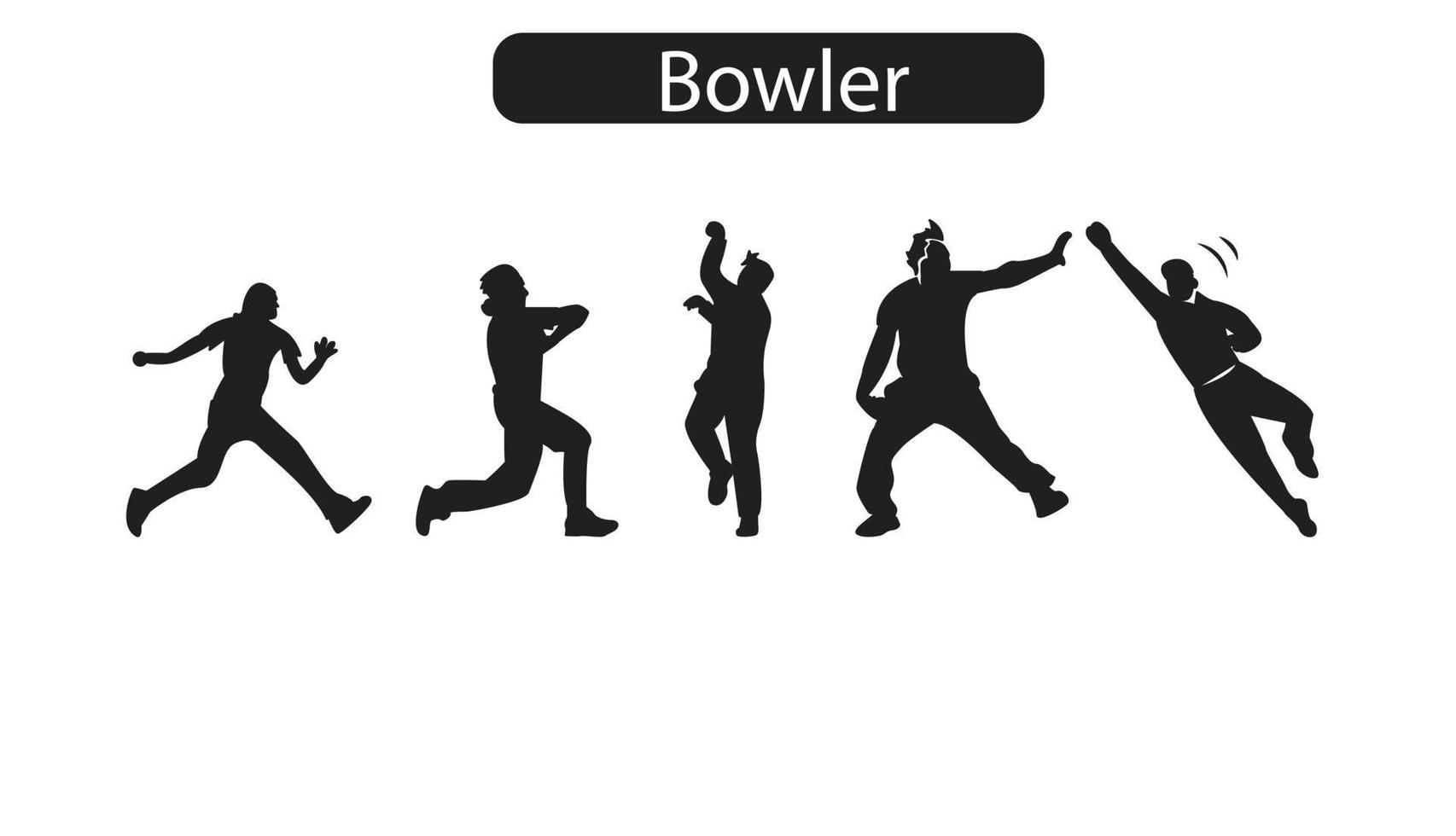 un set di icone di sagoma di azione di cricket vettore