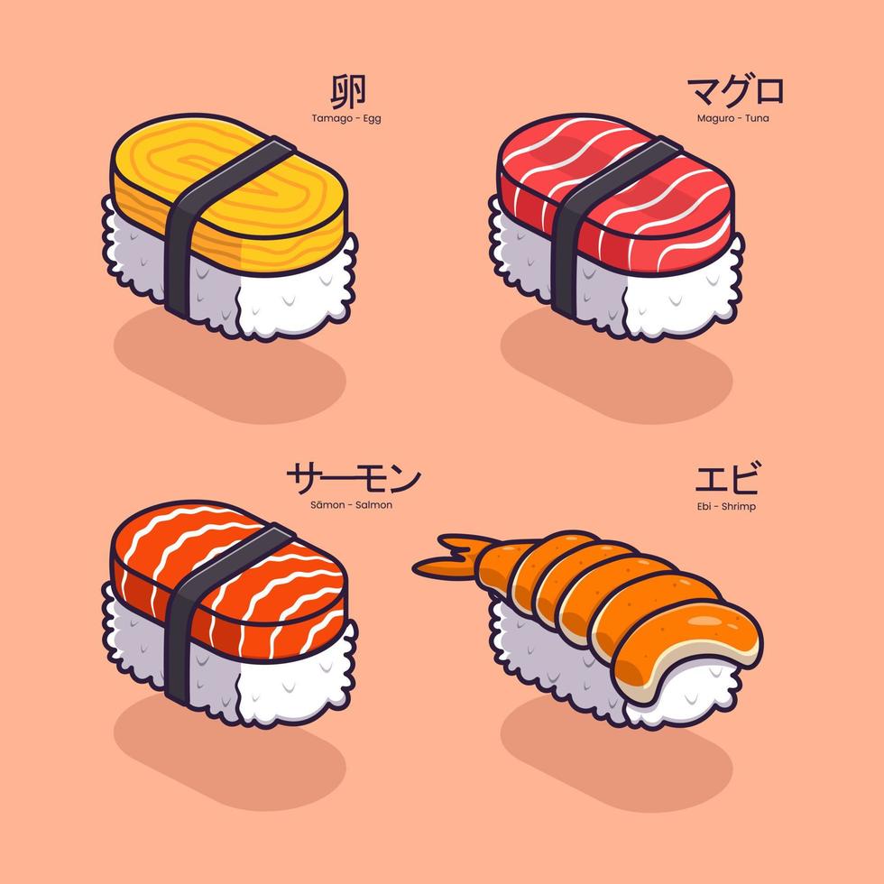 set di illustrazione del fumetto di sushi vettore