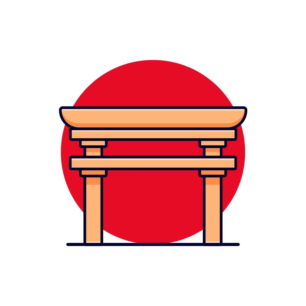 un punto di riferimento del cancello di torii del cartone animato del santuario shintoista del Giappone vettore