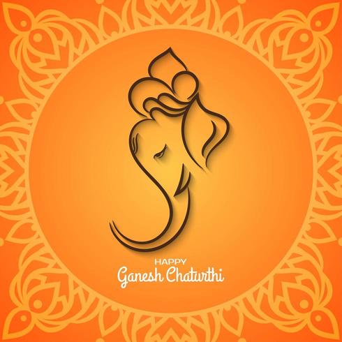 Etnico Ganesh Chaturthi sfondo arancione brillante vettore