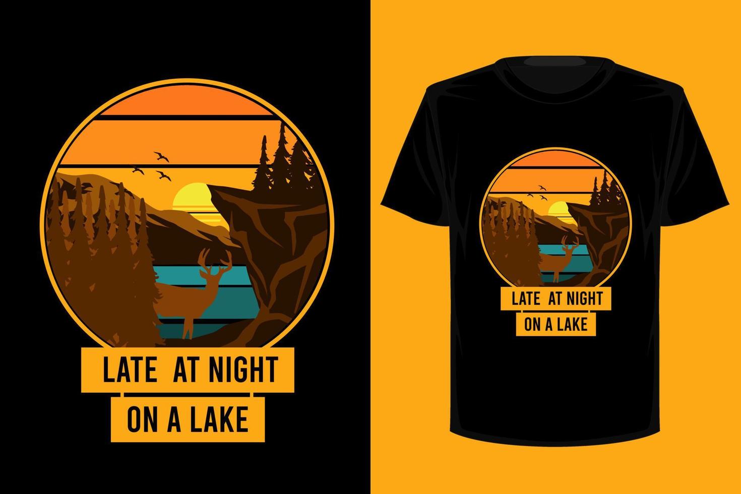 a tarda notte su un design retrò vintage t-shirt sul lago vettore