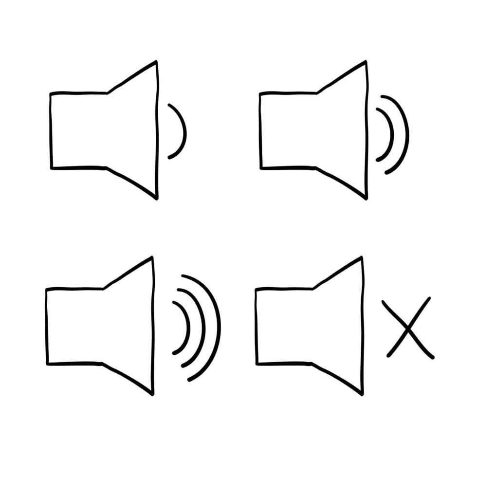 vettore di set di icone dell'altoparlante. icona del volume con doodle disegnato a mano