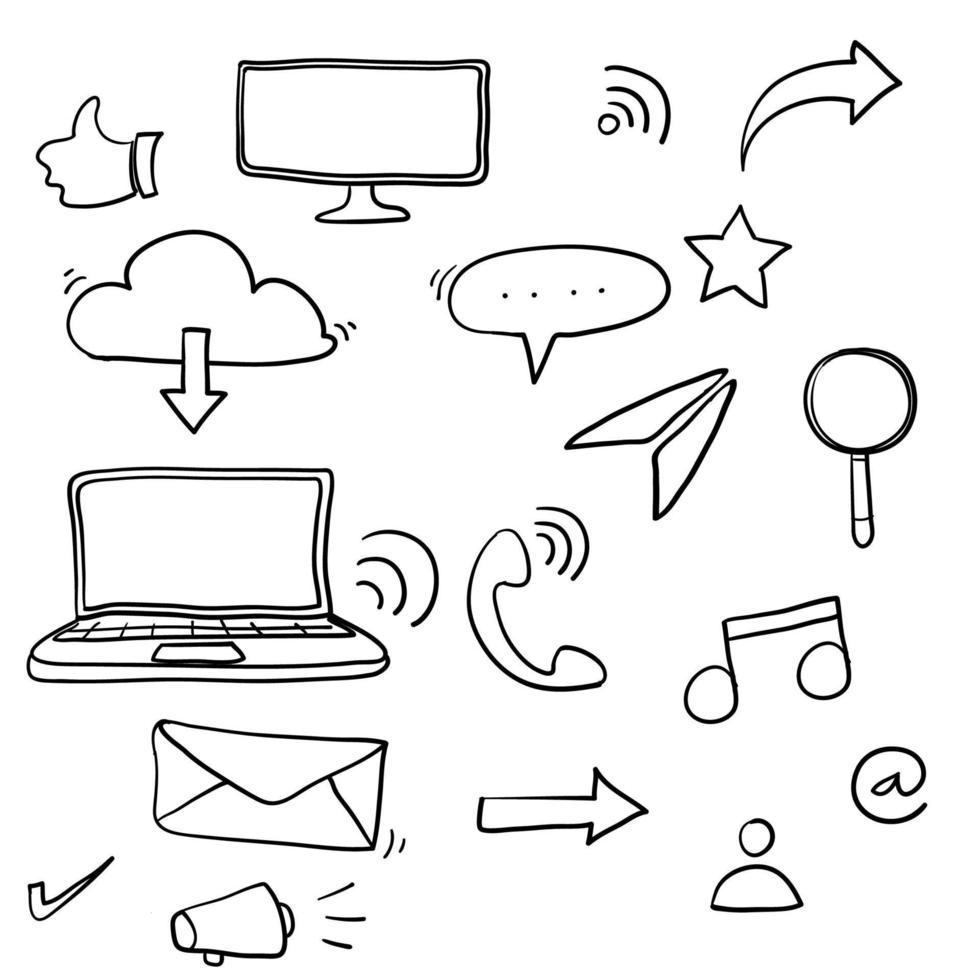 raccolta di icone dei social media con stile disegnato a mano utilizzato per la stampa, il web, i dispositivi mobili e l'infografica. illustrazione vettoriale