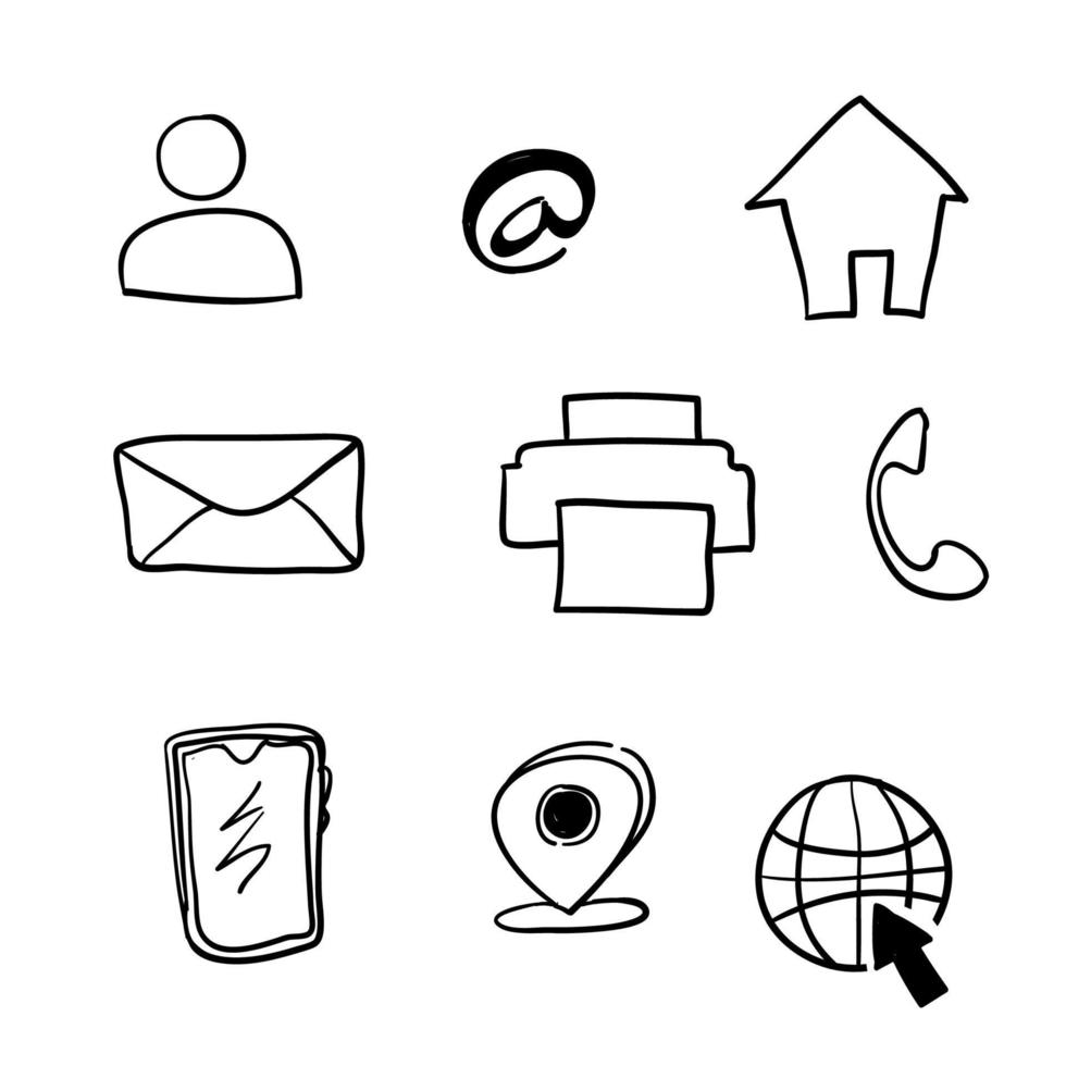 icona delle informazioni di contatto per la tua illustrazione di design con stile doodle disegnato a mano vettore