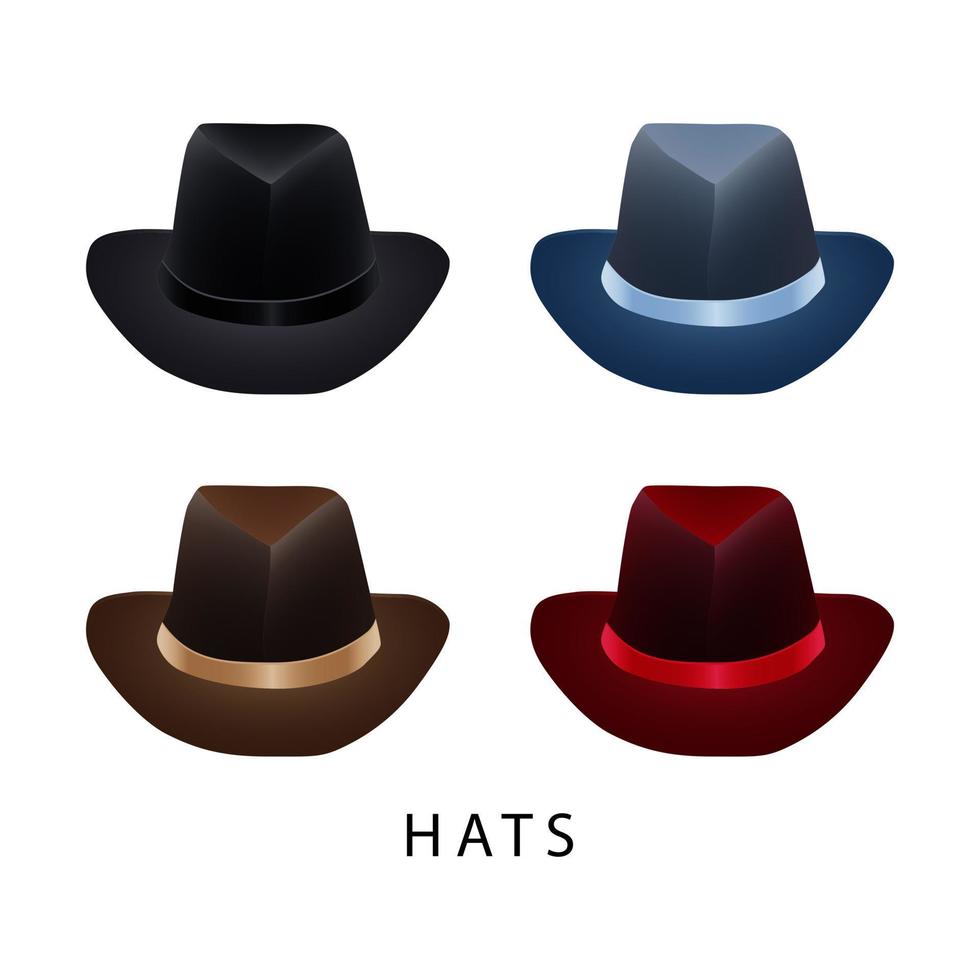 grafica vettoriale di quattro cappelli su sfondo bianco.
