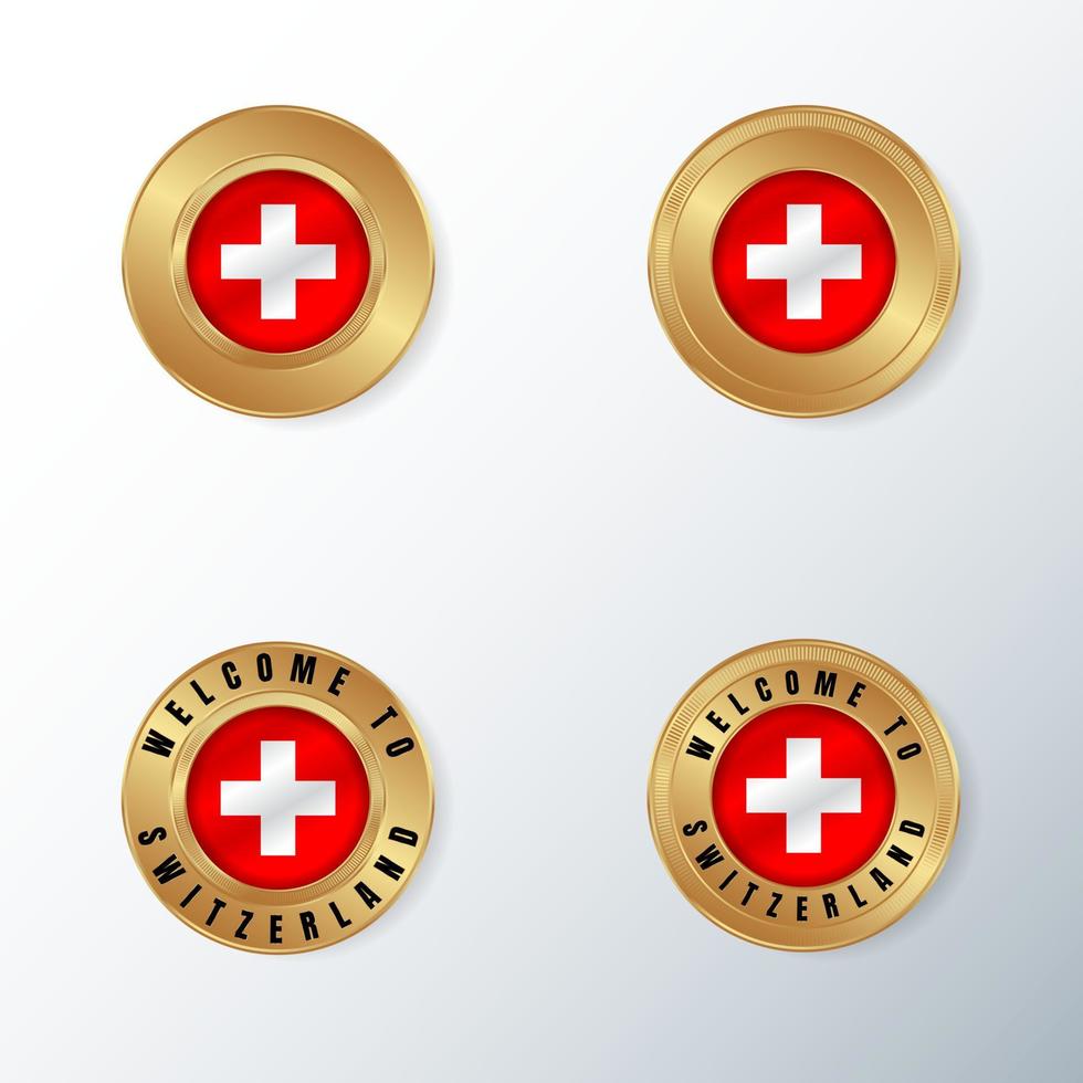 icona del distintivo d'oro con la bandiera del paese della svizzera. vettore