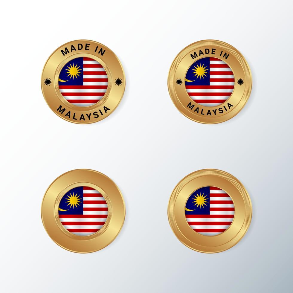 icona del distintivo d'oro della Malesia con la bandiera del paese malese. vettore