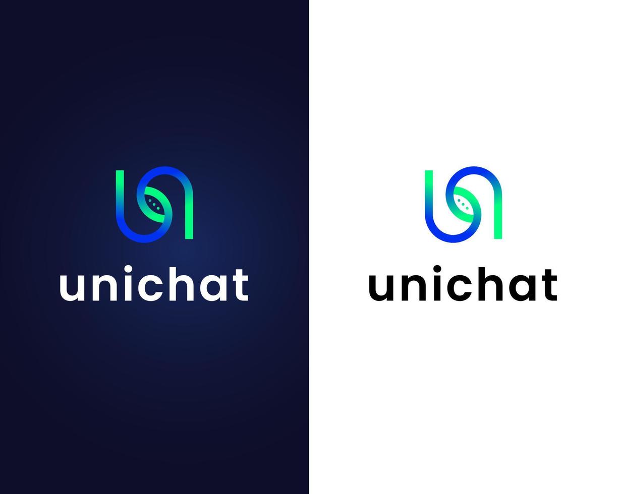 lettera u con modello di progettazione logo chat vettore