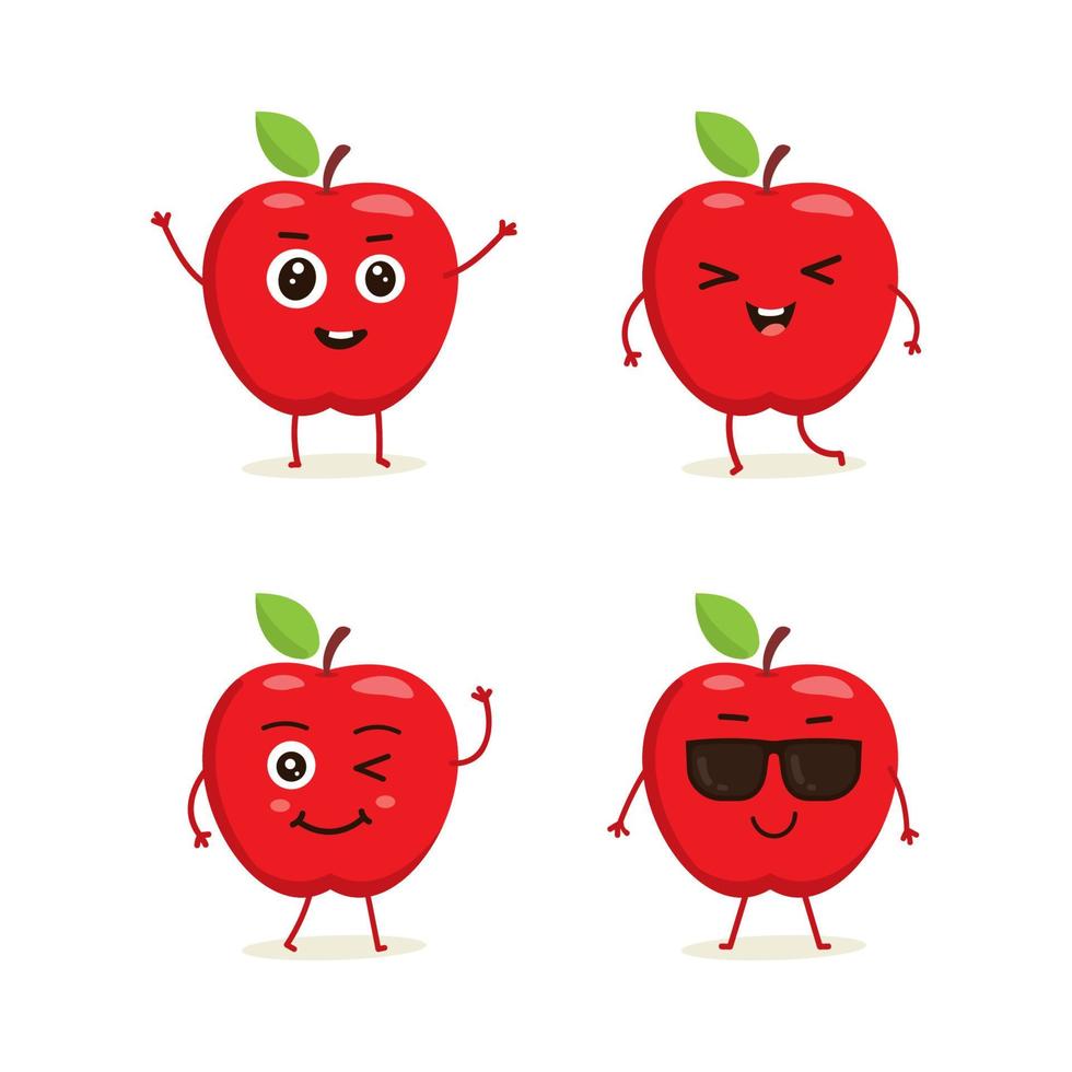 simpatico set vettoriale di personaggi di frutta mela in diverse emozioni d'azione