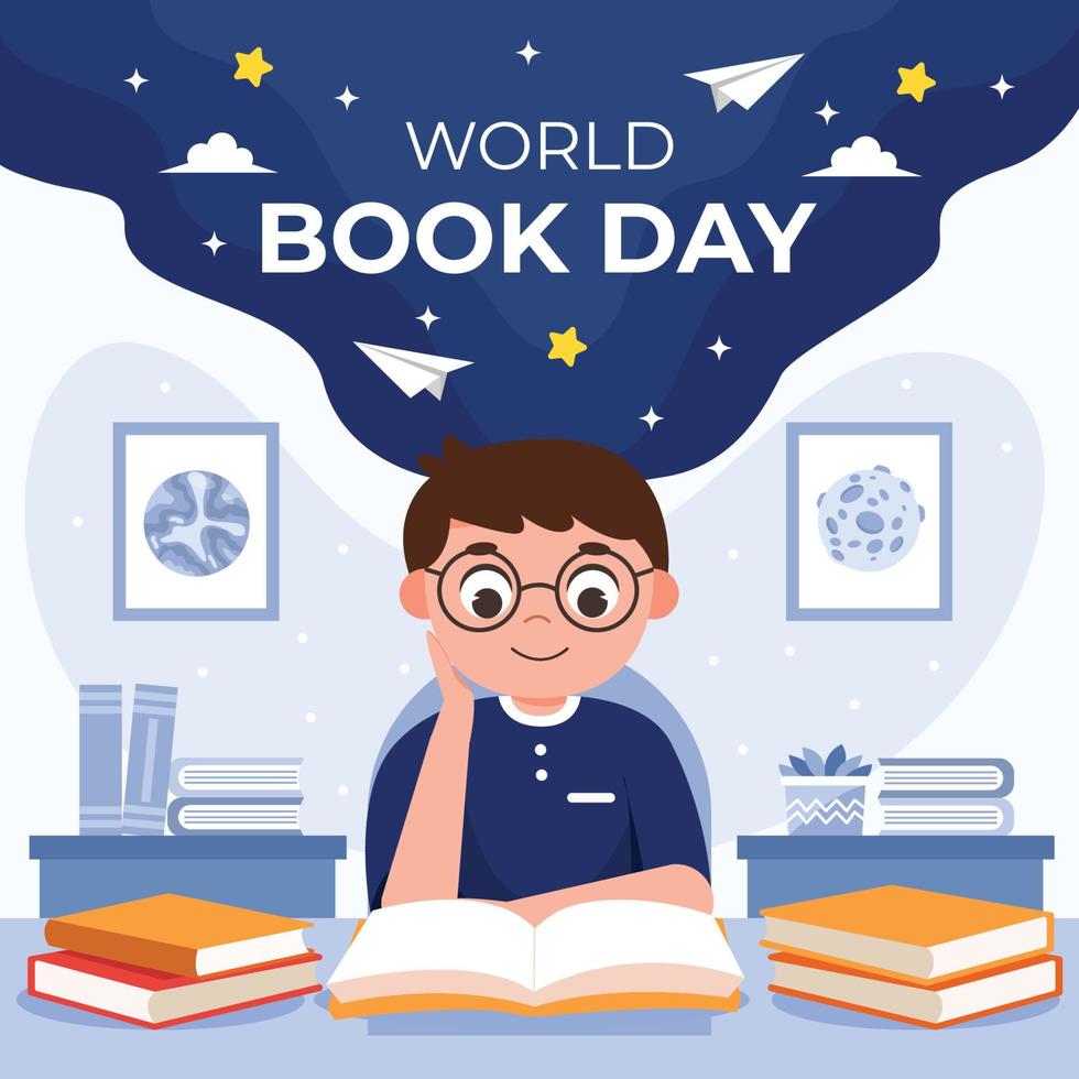 un ragazzo celebra la giornata mondiale del libro vettore