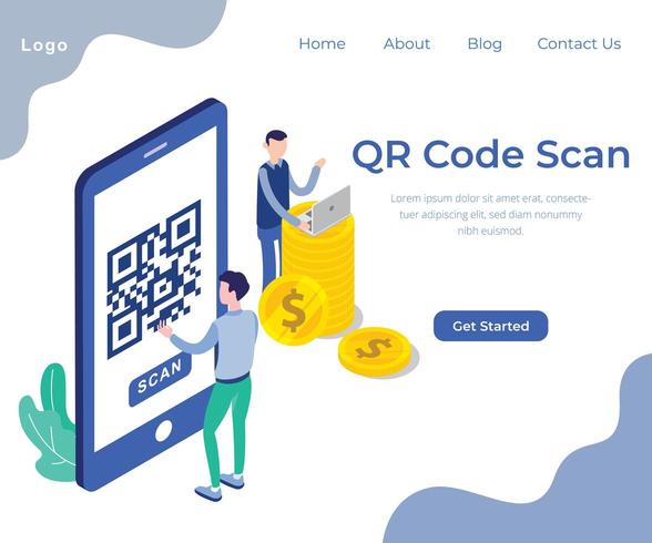 Pagina web isometrica di scansione del codice QR vettore