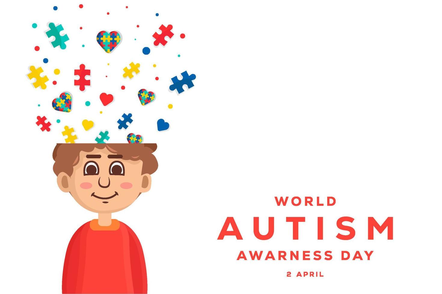 Fondo dell'illustrazione della giornata mondiale di sensibilizzazione sull'autismo con un ragazzo con l'area dello spazio della copia vettore