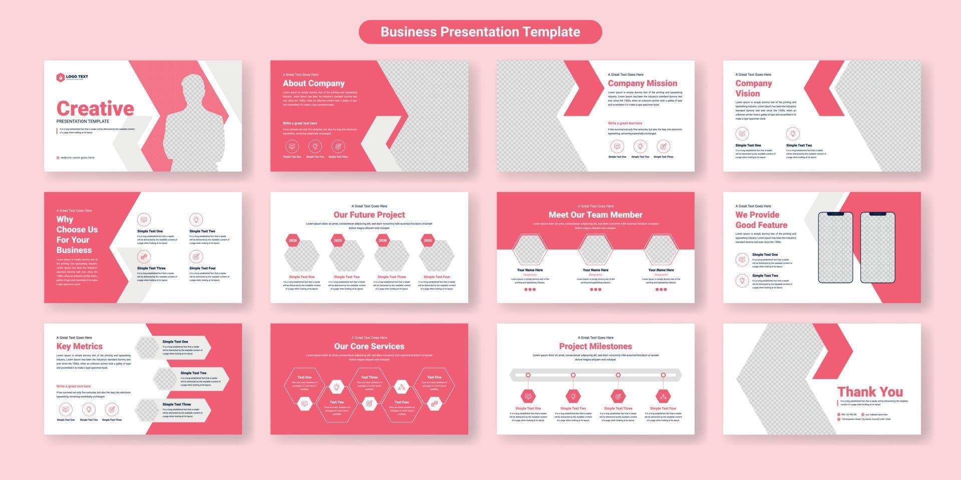 design del modello di diapositive di presentazione aziendale creativa. utilizzare per lo sfondo della presentazione moderna, il design dell'opuscolo, il dispositivo di scorrimento del sito Web, la pagina di destinazione, il rapporto annuale, il profilo dell'azienda vettore