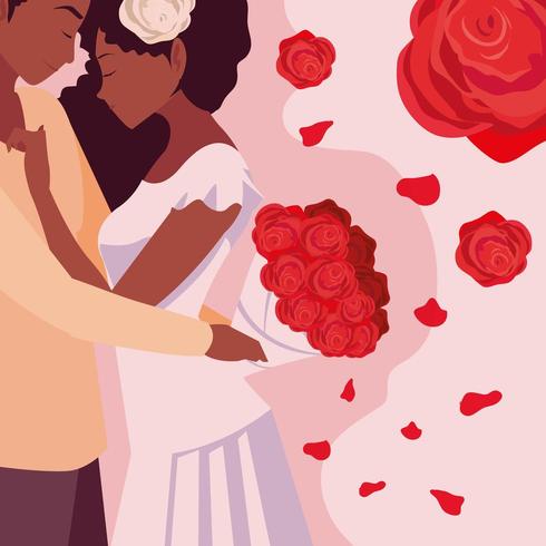 giovane coppia con decorazione di rose vettore