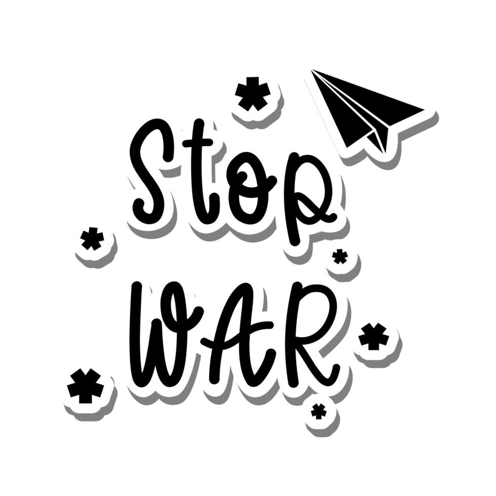 aeroplanino di carta e fiorellini con scritta 'stop war'. illustrazione vettoriale per contro la guerra.