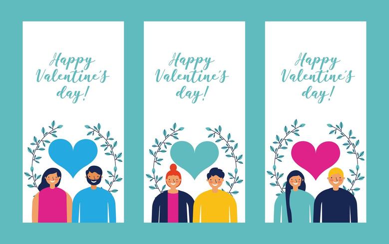 Set di carte di San Valentino con le coppie vettore