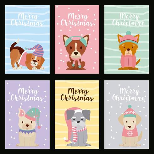 Set di cartoline di Natale per cani vettore